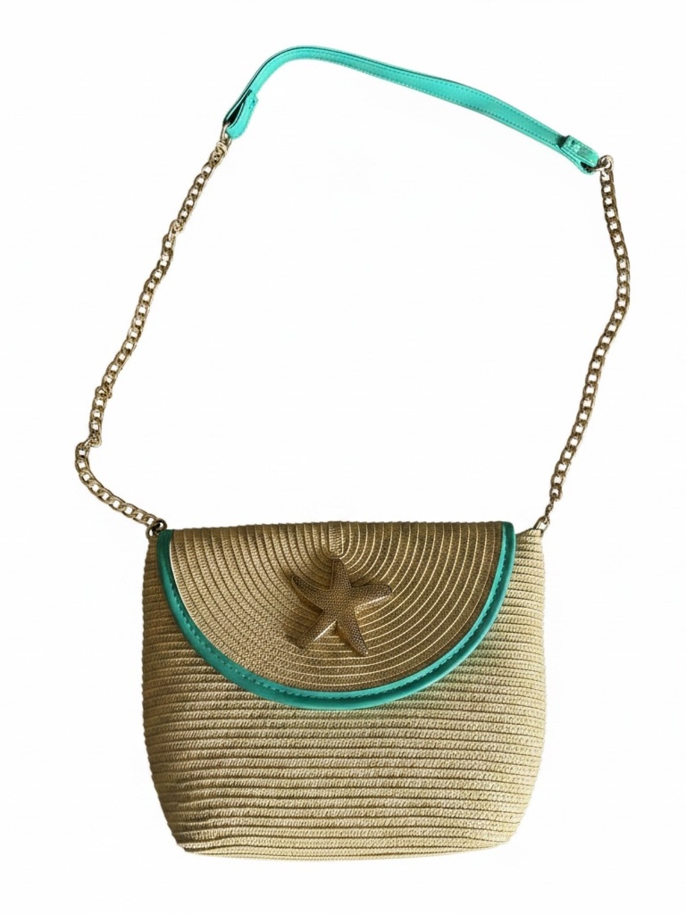 NWT Tropical Starfish Straw Crossbody Bag - Turquoise Trim